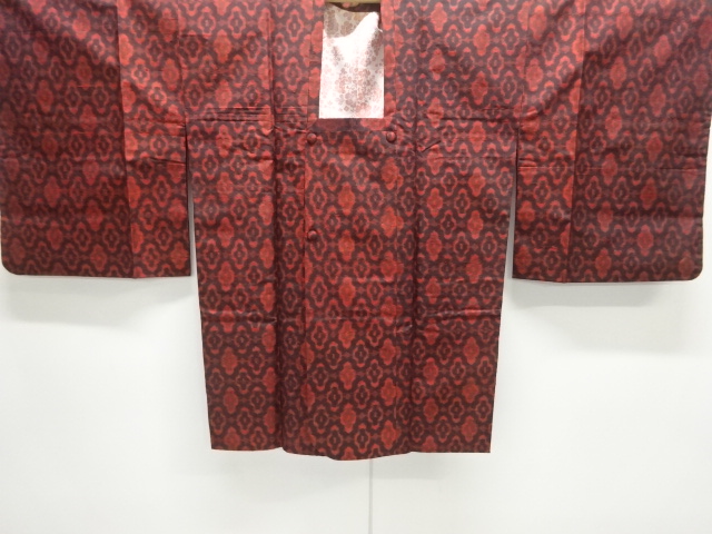 JAPANESE KIMONO / ANTIQUE MICHIYUKI COAT / TAISHO ROMAN STYLE / FUSHI TSUMUGI / WOVEN ABSTRACT PATTERN 